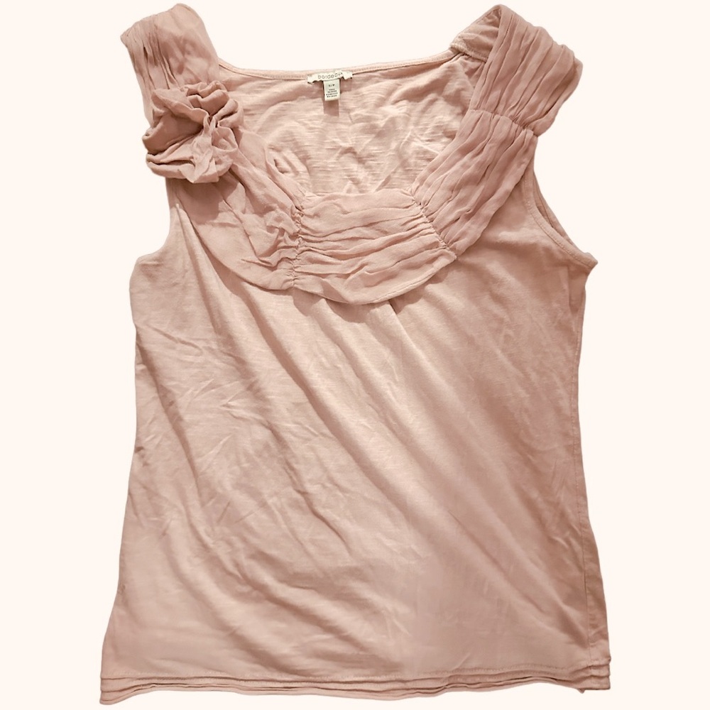 BORDEAUX Anthropologie Pink Silk Floret Ruched Cotton Tank Top Cute Small S